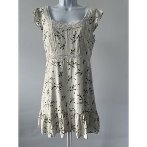 Altar'd State Sz: M Ivory with Black Linen Blend Floral Romantic Dress  (b56)